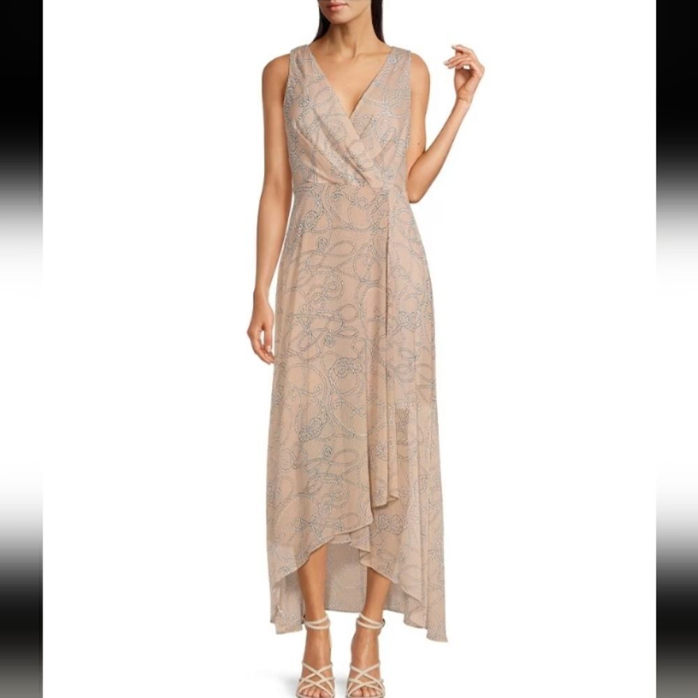 Tommy Hilfiger Women Rope print sleeveless V neck chiffon Maxi dress  10 Preppy
